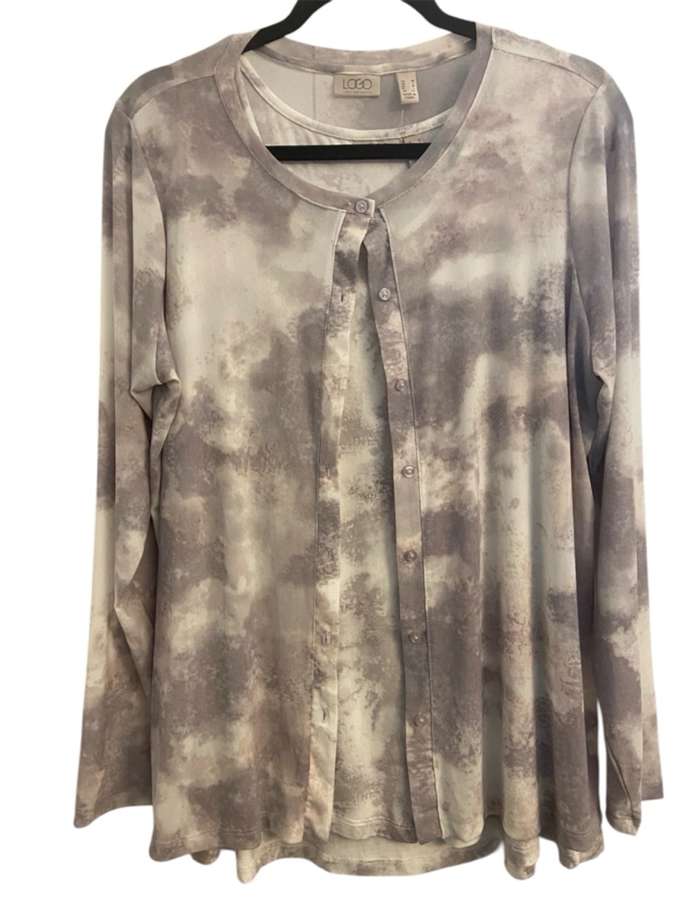 LOGO by Lori Goldstein Gray White Tie Dye Mesh Cardigan & Matching Tank Top M